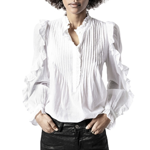 Zadig & Voltaire Tops - Zadig & Voltaire Women Timmy Tomboy Pleated Ruffled Top White Size XS